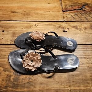 Melissa Black Sandals with Beige Floral Detail Size 38